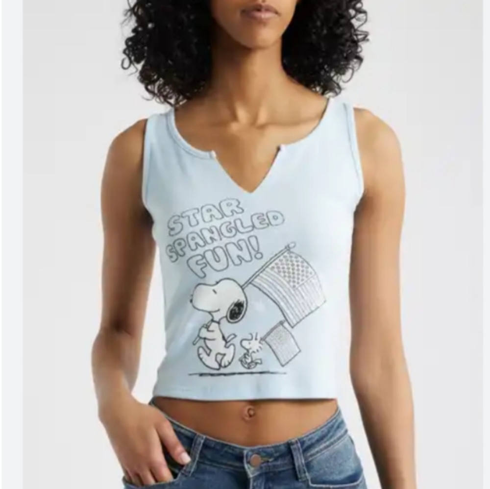 Snoopy Print Split Neck Tank‎ Top